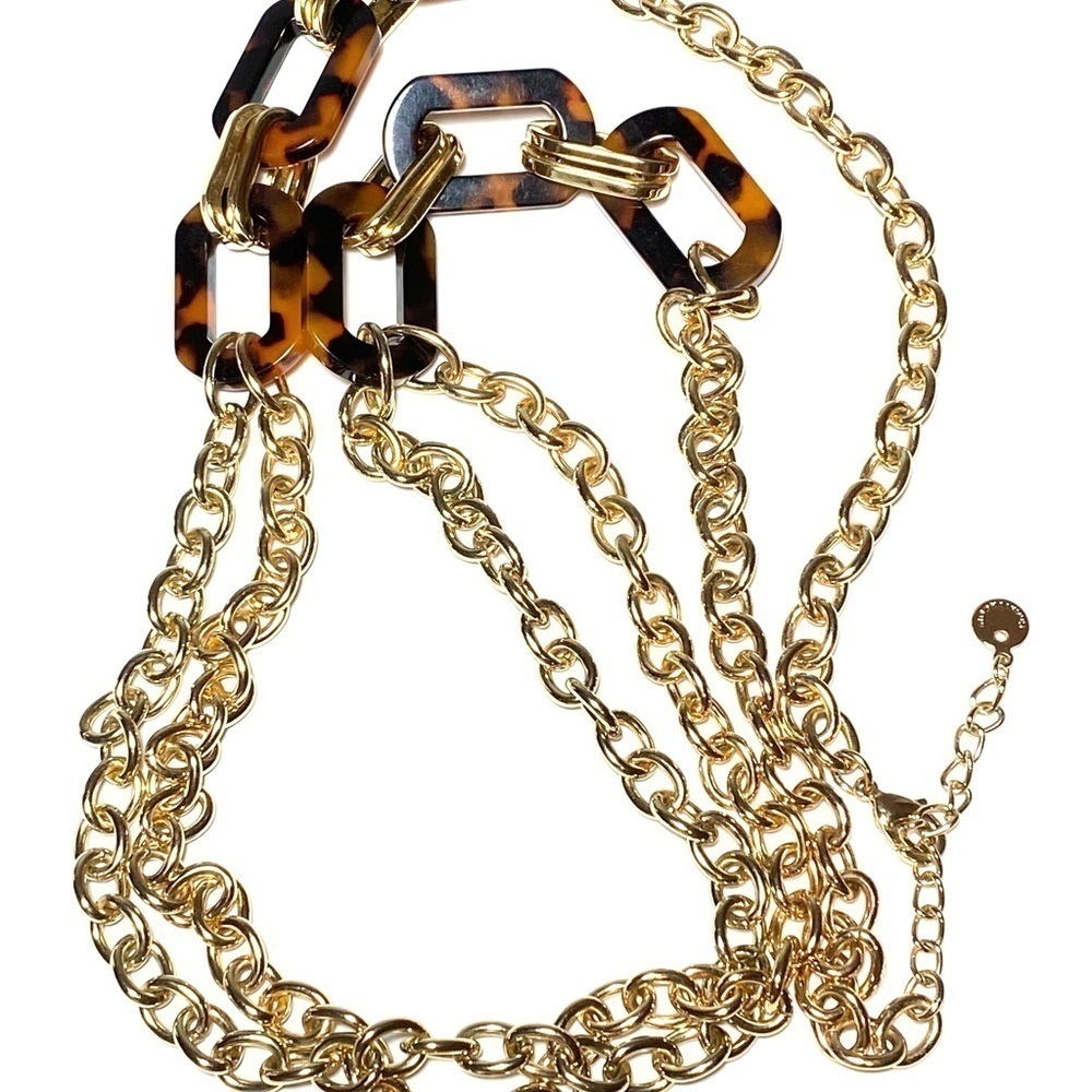Charter Club Necklace Gold Tone Chains Acrylic Links 36”+ 2.5”